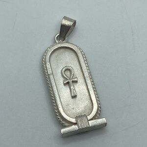 VTG 1960’s Silver Egyptian Ankh Cartouche Pendant 1.6”